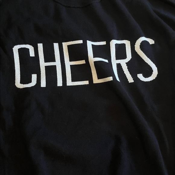 Hem & Thread Black Oversize Crewneck Sweater with White 'Cheers' Design - Picture 3 of 4